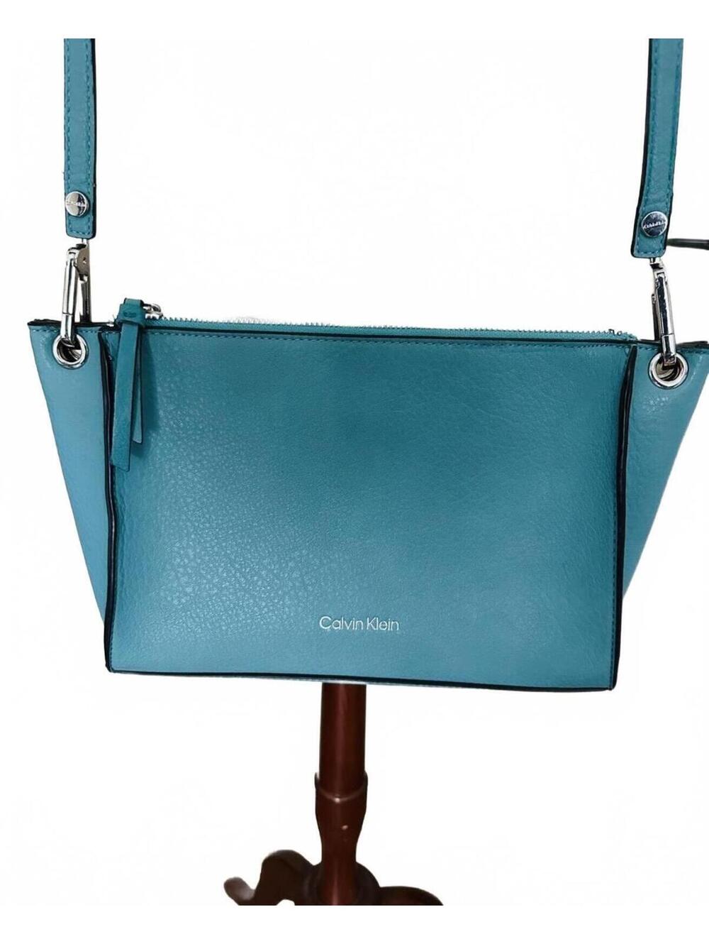 Calvin Klein 'Reyna' Crossbody Vegan Leather Bag Turquoise Multiple Pockets